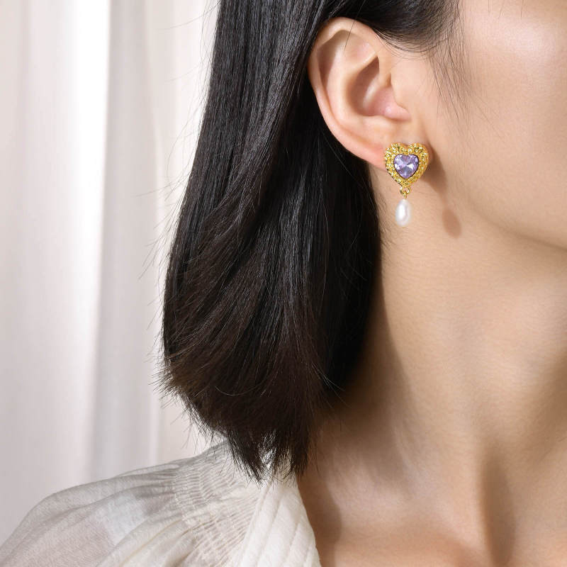 Wholesale Copper Heart Earrings with Pearl