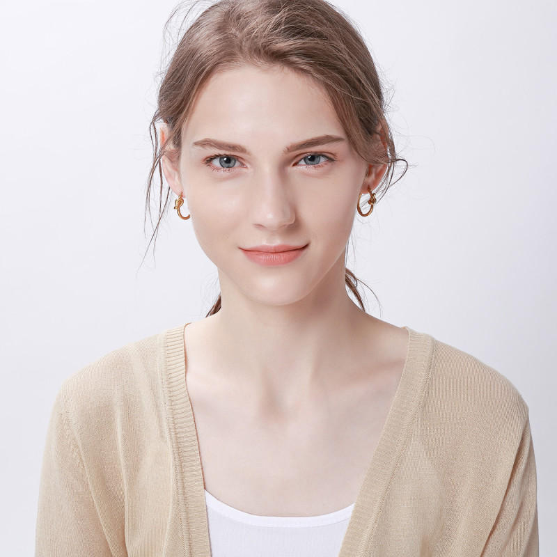 Wholesale Stainless Steel Gold Hoop Tie The Knot Earrings