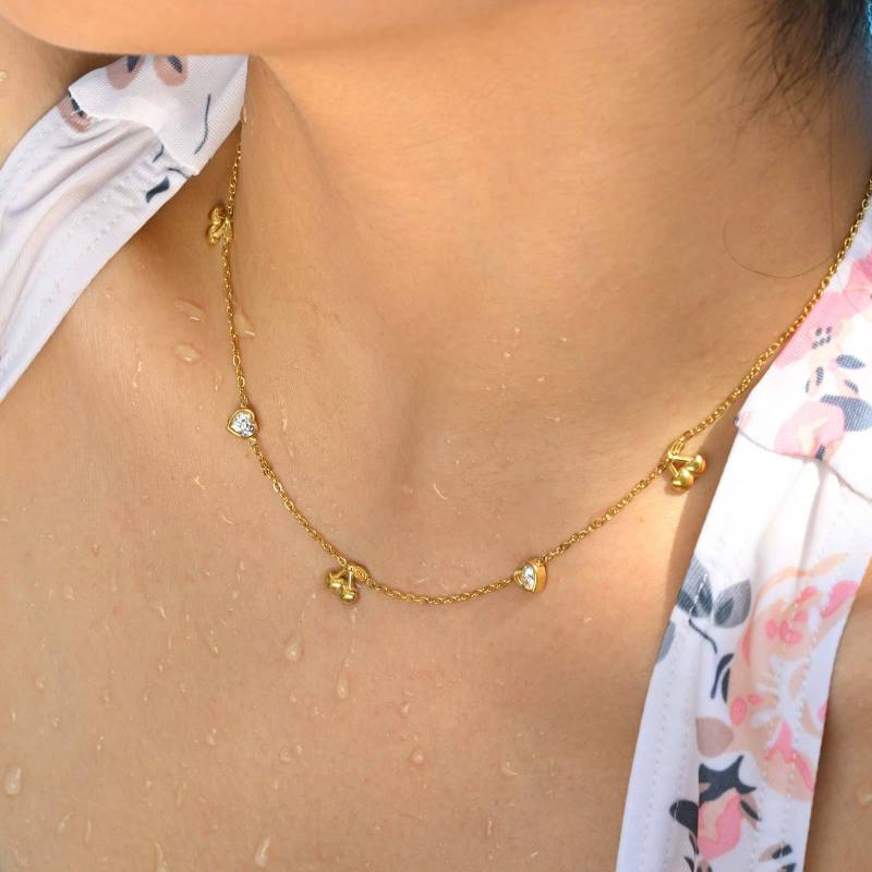 Wholesale Stainless Steel Cherry Necklace