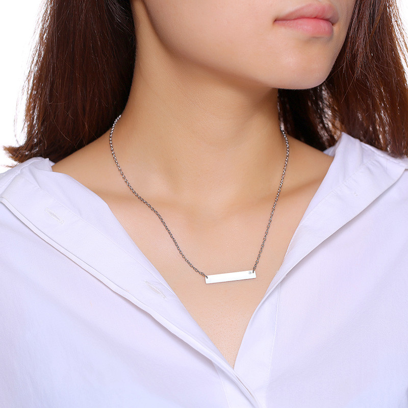 Wholesale Stainless Steel Horizontal Bar Pendant Necklace Engraved