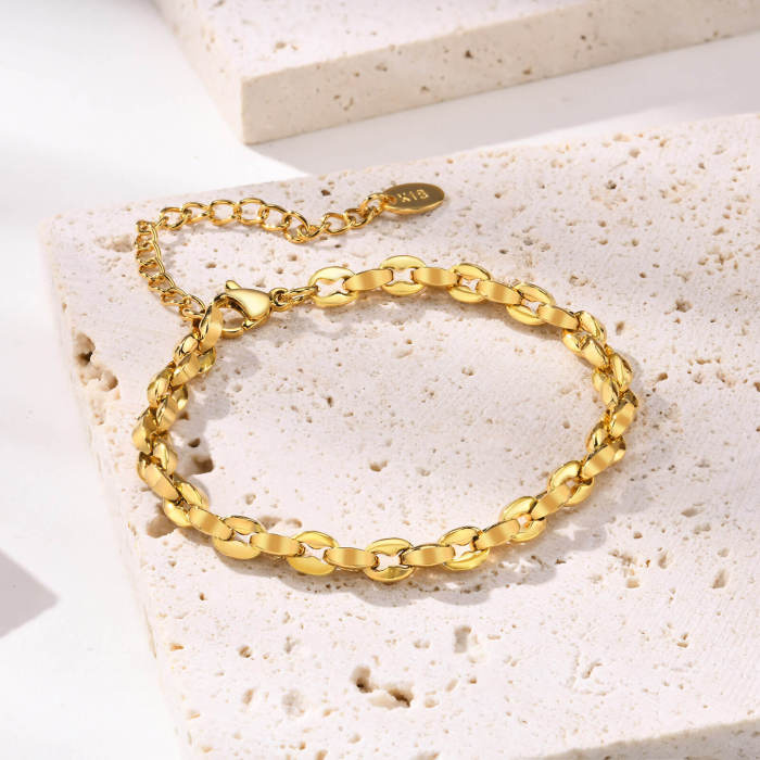 Wholesale Stainless Steel Chunky Coffee Bean Link Chain Bracelet