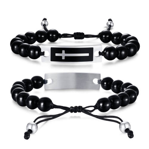 Wholesale Men Cross Tag Bead Bracelet