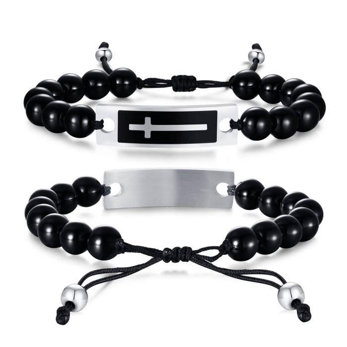 Wholesale Men Cross Tag Bead Bracelet