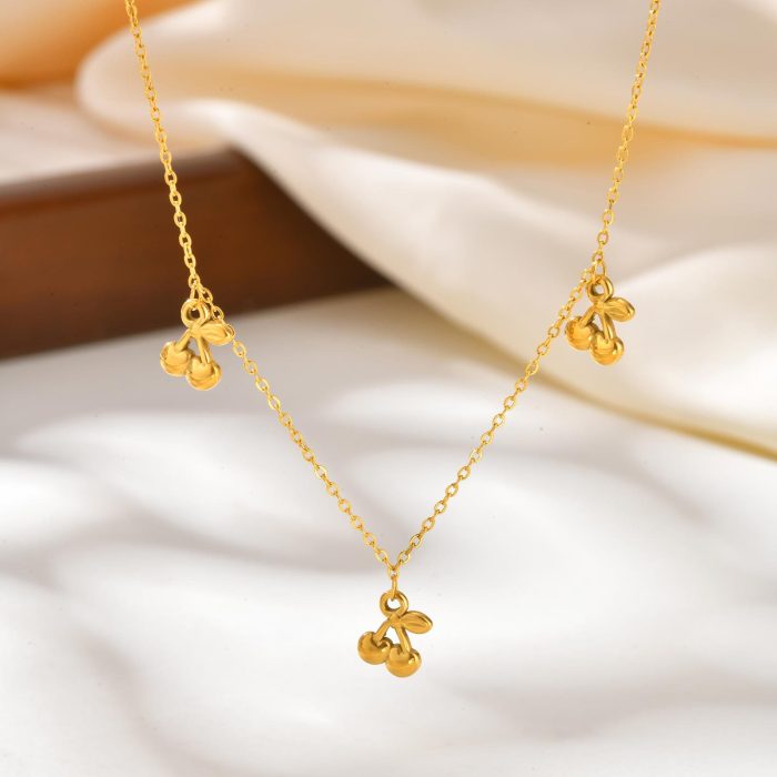 Wholesale Stainless Steel Cherry Necklace