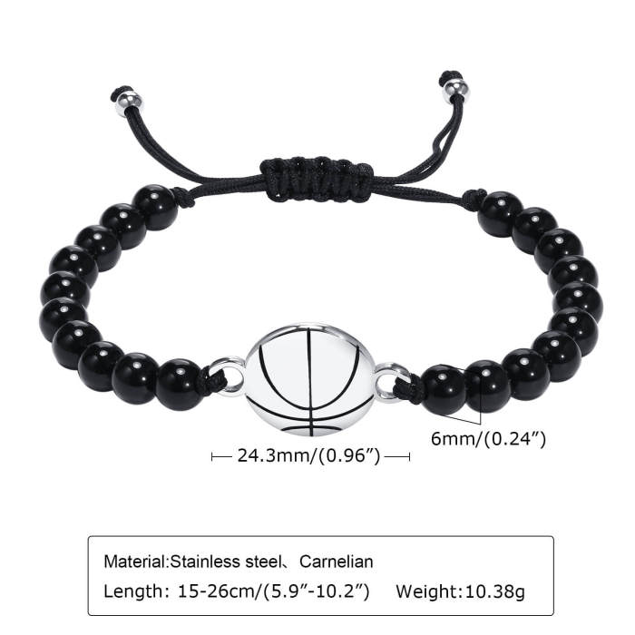 Wholesale Stainless Steel Basketball Agate Beads Bracelet