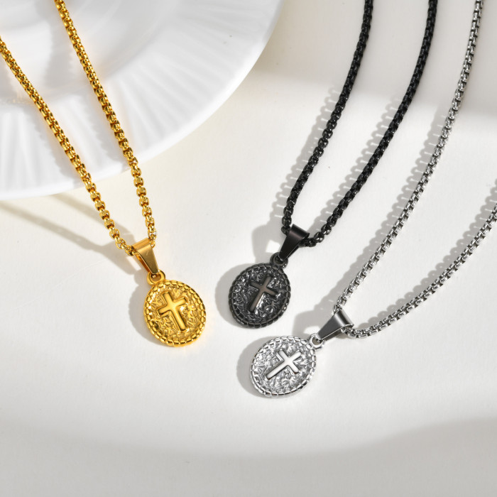 Wholesale Stainless Steel Cross Oval Pendant