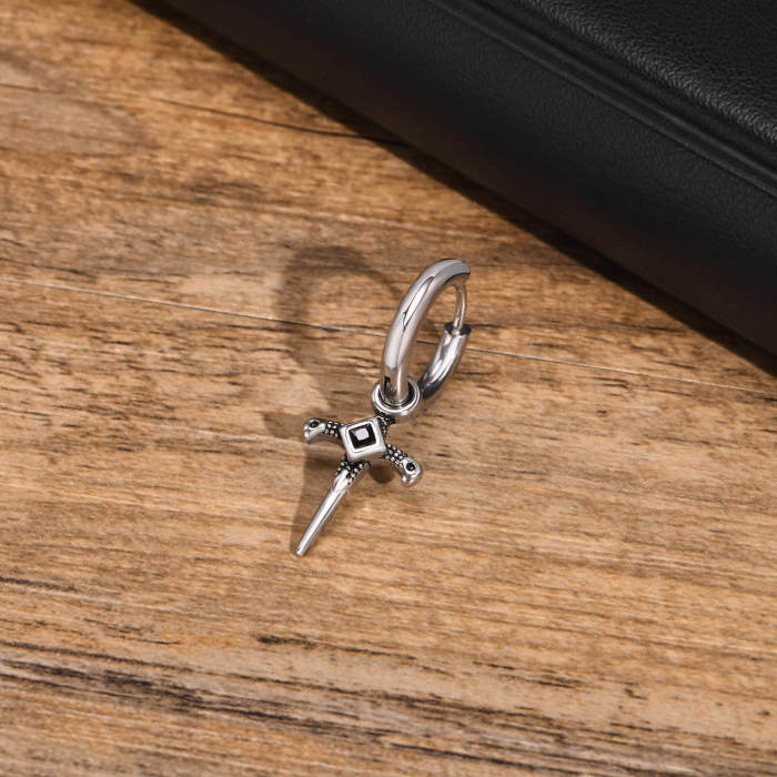 Wholesale Stainless Steel Hoop Earring with Cross Sword