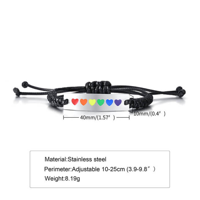 Wholesale Stainless Steel Rainbow Heart Braid Bracelet