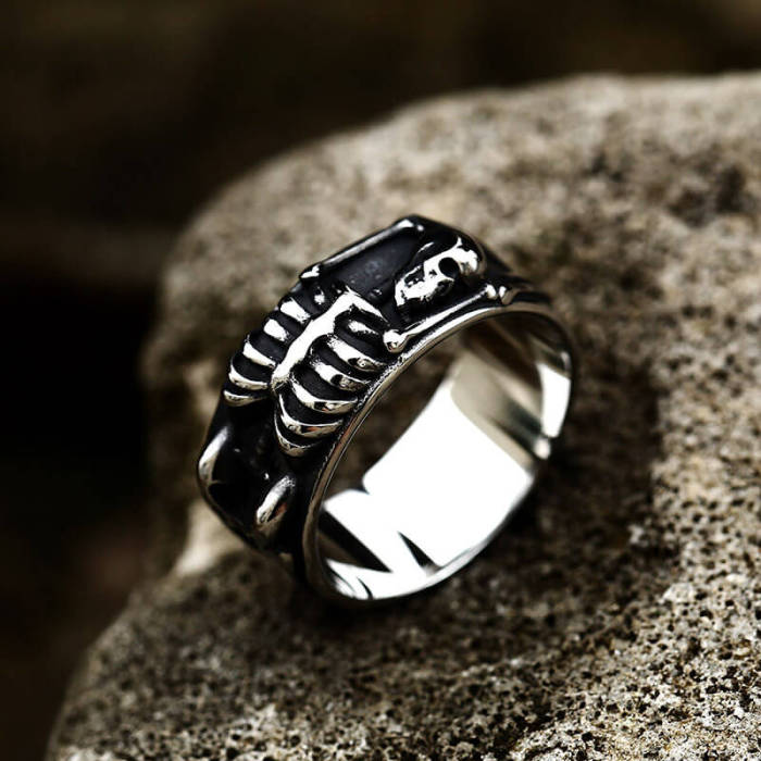 Wholesale Stainless Steel Men Skeleton Skull Band Ring