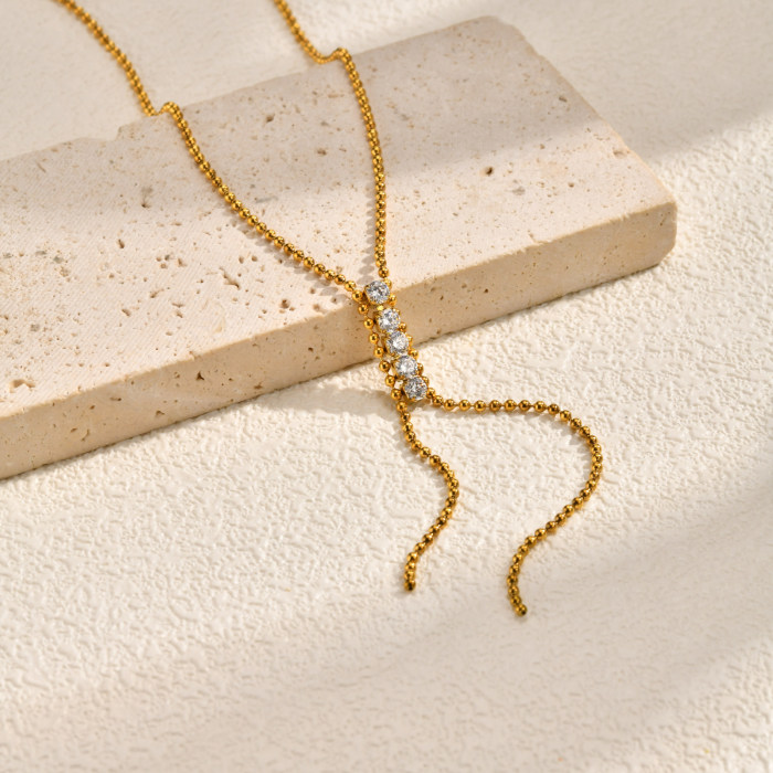 Wholesale 18K Gold Plated Ball Chain Y-Necklace with Zircon