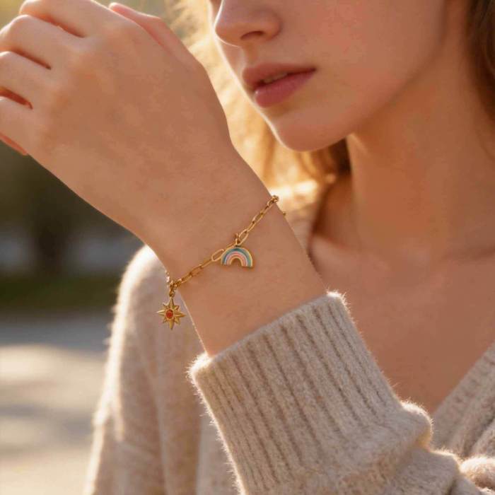 Wholesale Stainless Steel Paperclip Chain Rainbow Bracelet