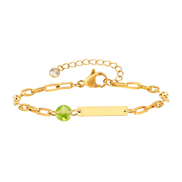 Wholesale Stainless Steel Engravable Birthstone Paperclip Bracelet