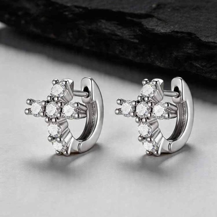 Wholesale Brass Rhodium Plated Cross Hoop Earrings