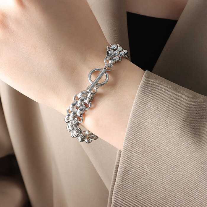 Wholesale Stainless Steel Women Robust Link Necklace Bracelet Set