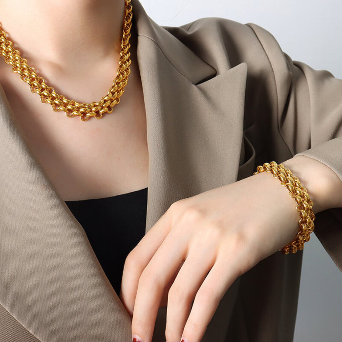 Wholesale Stainless Steel Women Robust Link Necklace Bracelet Set