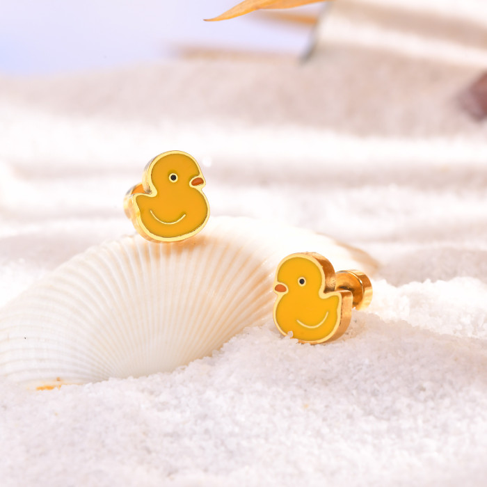 Wholesale Stainless Steel Yellow Duck Earrings