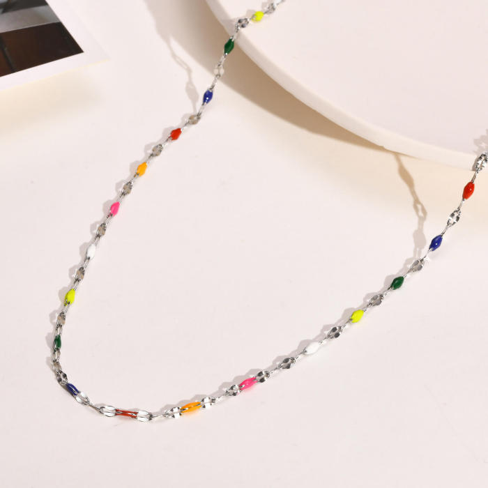 Wholesale Stainless Steel Colored Bead Lip Link Chain Necklace