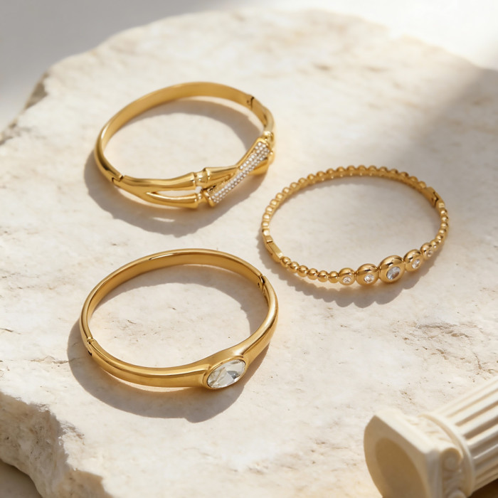 Wholesale Stainless Steel Gold Stackable Bangle Set