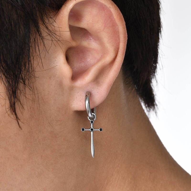 Wholesale Stainless Steel Mens Sword Cross Hoop Earring