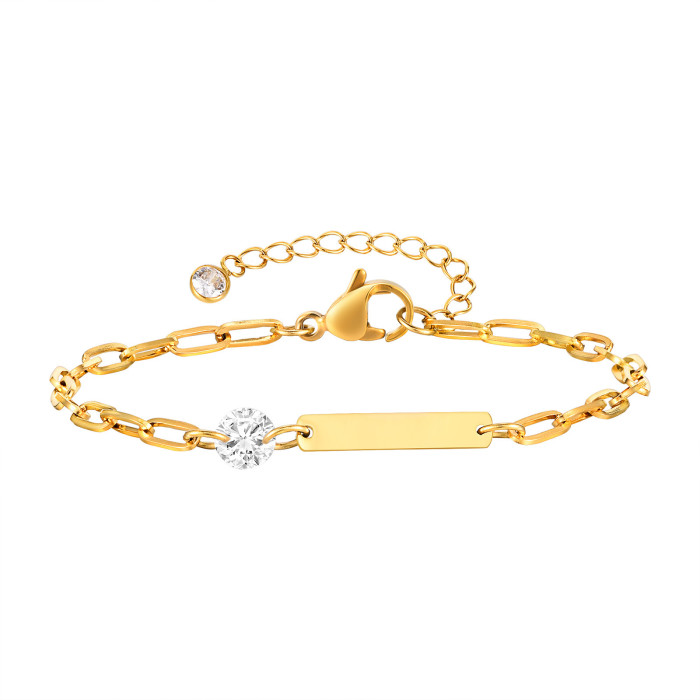 Wholesale Stainless Steel Engravable Birthstone Paperclip Bracelet