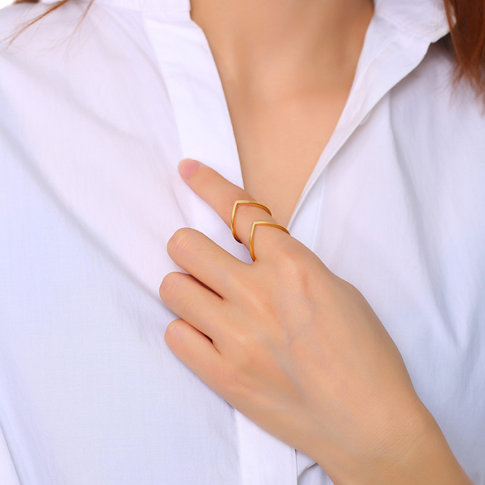 Wholesale Stainless Steel Golden Double Chevron Ring
