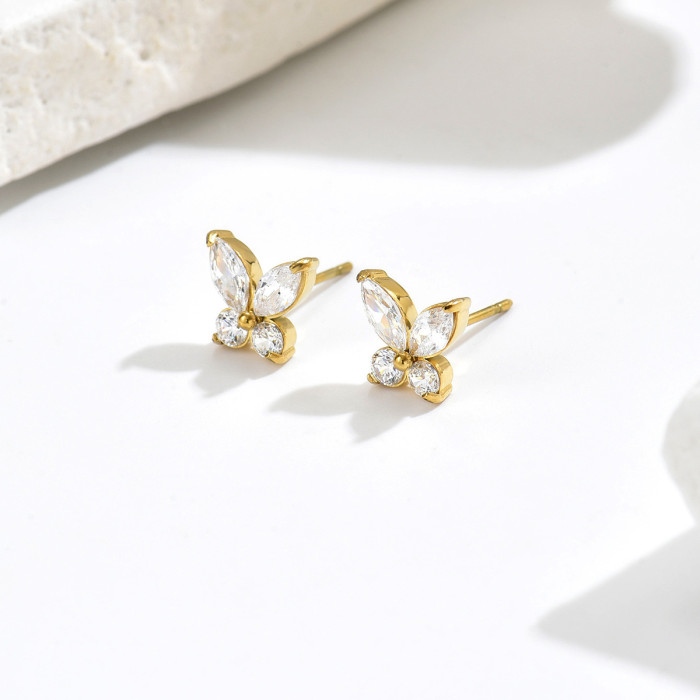 Wholesale Stainless Steel CZ Butterfly Earrings
