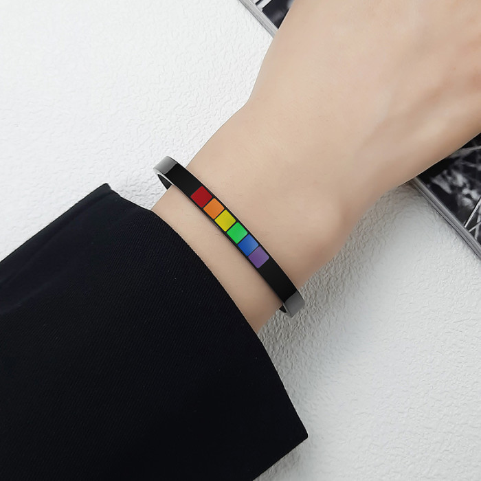 Wholesale Stainless Steel Enamel Rainbow Cuff Bracelet