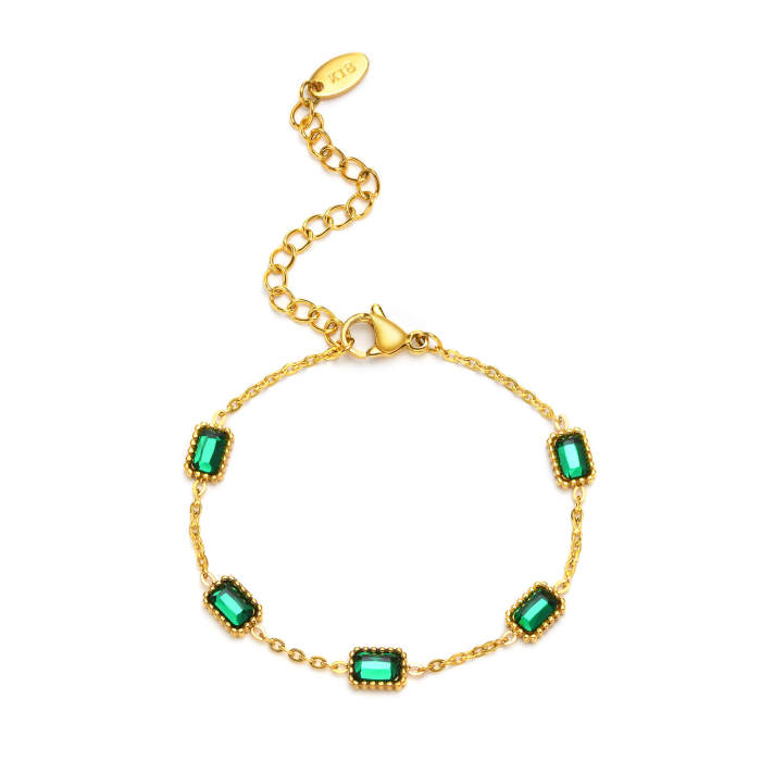 Wholesale Stainless Steel Vintage Emerald CZ Necklace and Bracelet Set