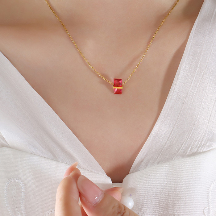 Wholesale Stainless Steel Rectangle Birthstone Necklace
