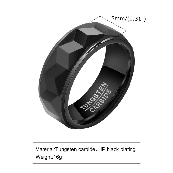 Wholesale Black Tungsten Ring Matte Facet Cut Step Edge