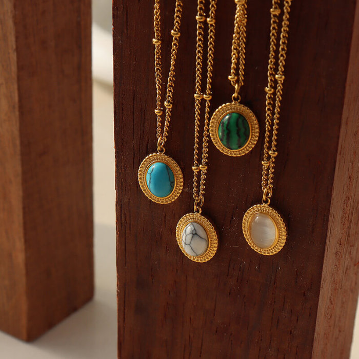 Wholesale Stainless Steel Vintage Stone Necklace