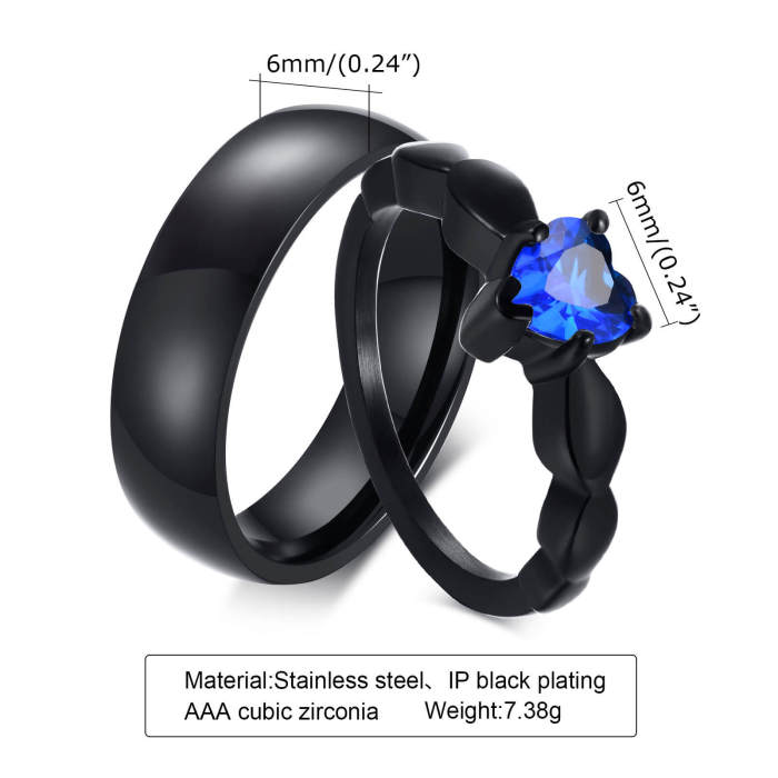 Wholesale Stainless Steel Bling Black Couple Rings