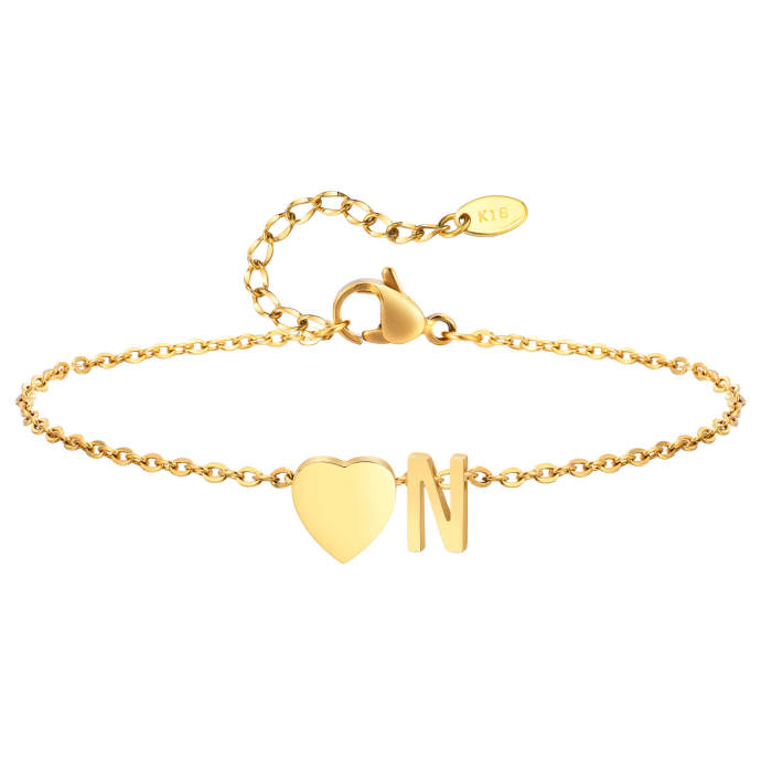 Wholesale Stainless Steel Heart Initial Anklet
