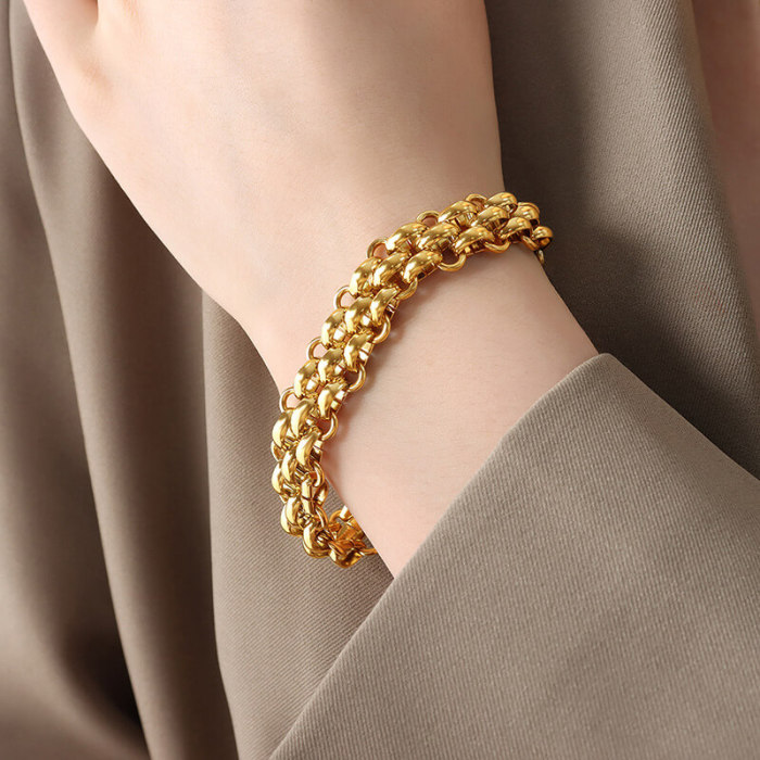 Wholesale Stainless Steel Women Robust Link Necklace Bracelet Set