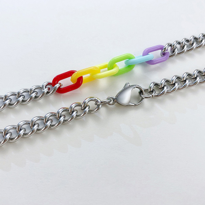 Wholesale Rainbow Link Bracelet Stainless Steel Cuban Curb Chain Bracelet