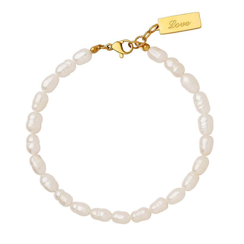 Wholesale Freshwater Pearl Bracelet with Love Square Pendant