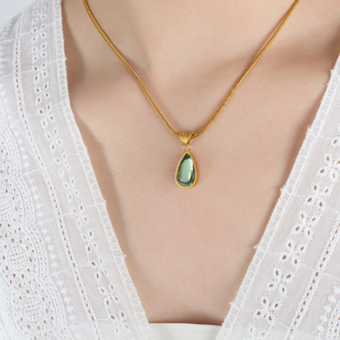 Wholesale Olive Green Blue Drop Pendant Necklace