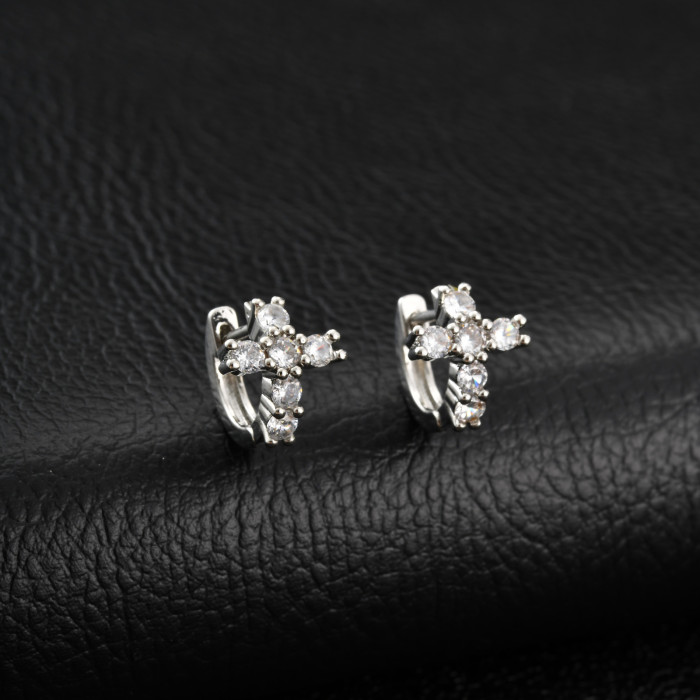Wholesale Brass Rhodium Plated Cross Hoop Earrings
