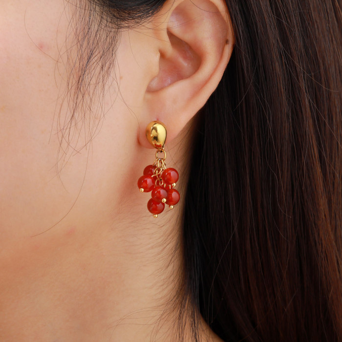 Wholesale Modern Heart Tiger Eye Grape Dangles Earring