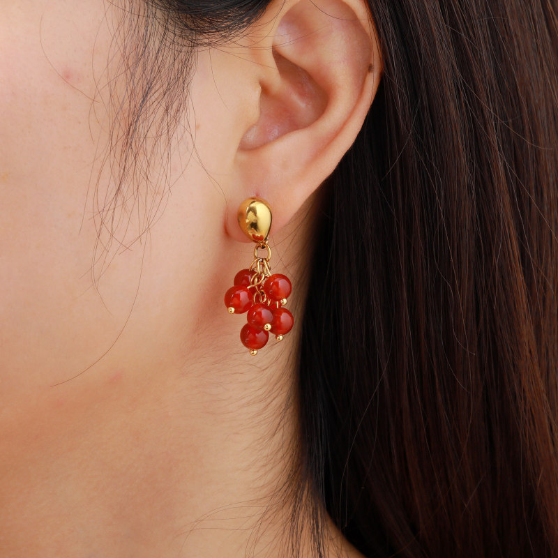 Wholesale Modern Heart Tiger Eye Grape Dangles Earring