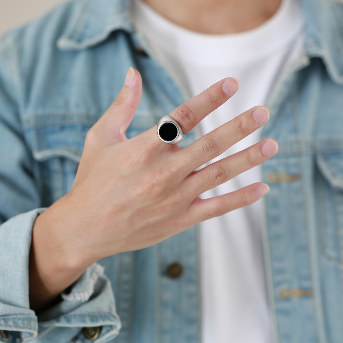 Wholesale Stainless Steel Circle Black Enamel Seal Ring