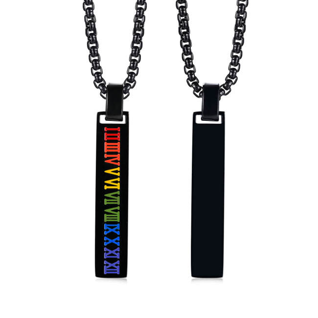 Wholesale Stainless Steel Roman Numeral Bar Pendant Necklace