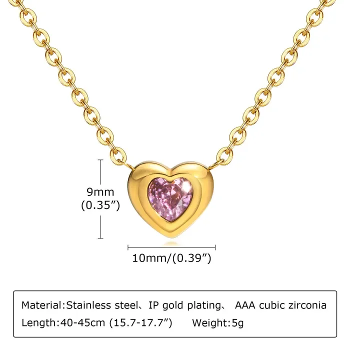 Wholesale Stainless Steel Heart shaped Necklace with Green CZ