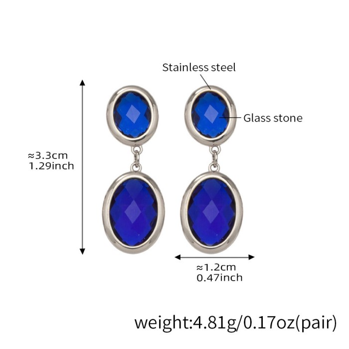 Wholesale Stainless Steel Oval Double Drop Gemstone Earrings