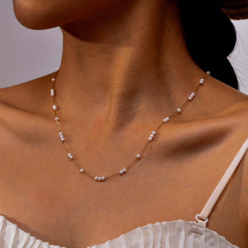 Wholesale Stainless Steel Imitation Pearl Beads Necklace