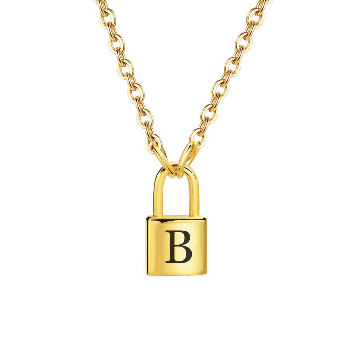 Wholesale Stainless Steel Initial Padlock Necklace