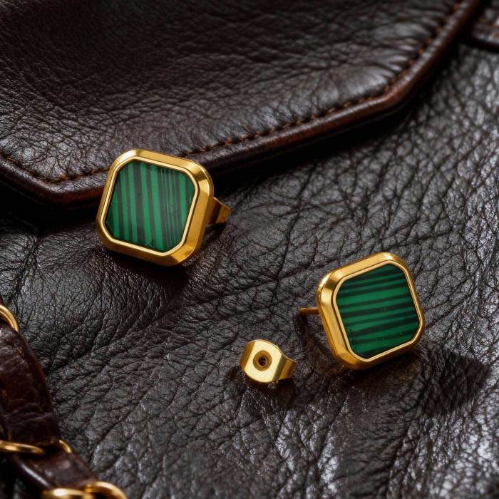 Wholesale Stainless Steel Malachite Earrings