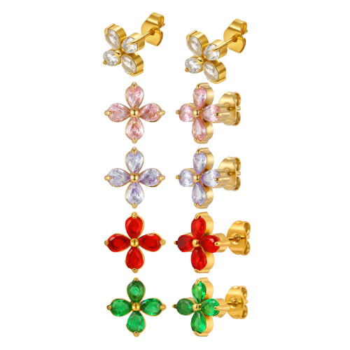 Wholesale 18K Gold Plated Colorful Zircon Flower Stud Earrings