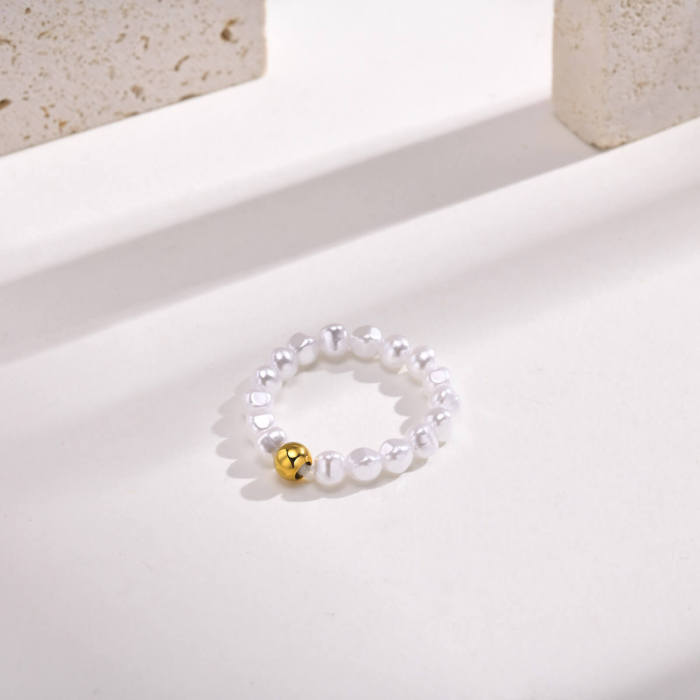 Wholesale Two Tone Imitation Pearl Beaded Ring