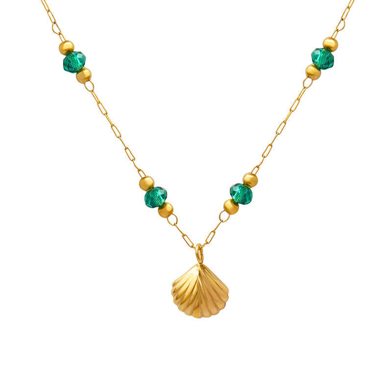 Wholesle Stainless Steel Green Crystal Stone Scallop Pendant